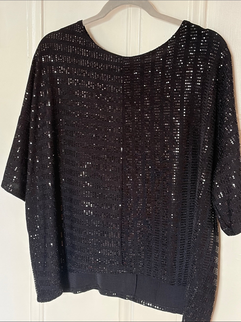 Clara Sun Woo Black Shimmer Knit Short-Sleeve Over-Size Top Medium